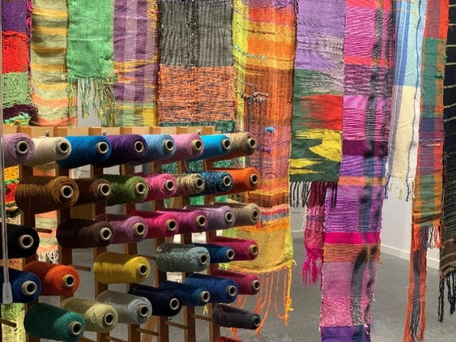SAORI yarn and fabric on display