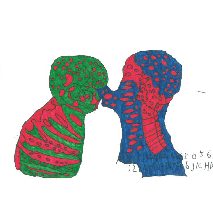 WONG Sau-lan_X-ray Kissing Couple_38x29cm_Marker on paper_2019